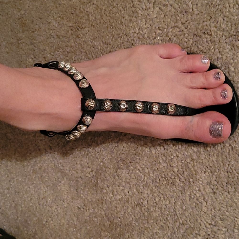 Balenciaga black silver studded thong flat sandal